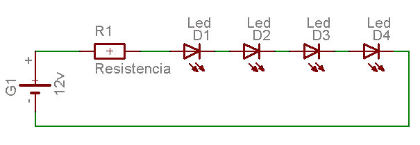 Cálculo de la resistencia necesaria para varios leds en serie