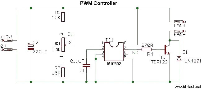 Circuito PWM con MIC502 y un transistor TIP122