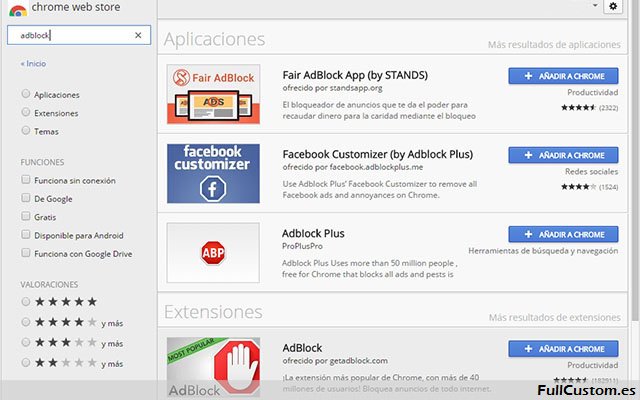 Buscar la extensión AdBlock